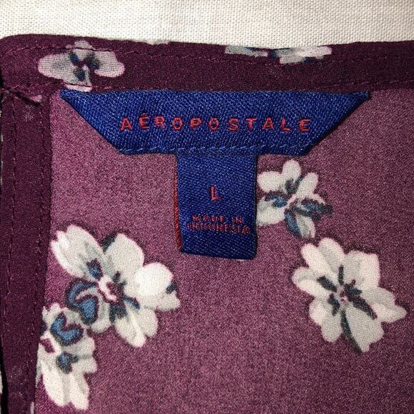 Aeropostale L Burgundy White Gray Blue Floral Baby Doll Long Bell Sleeve Blouse - Picture 15 of 16